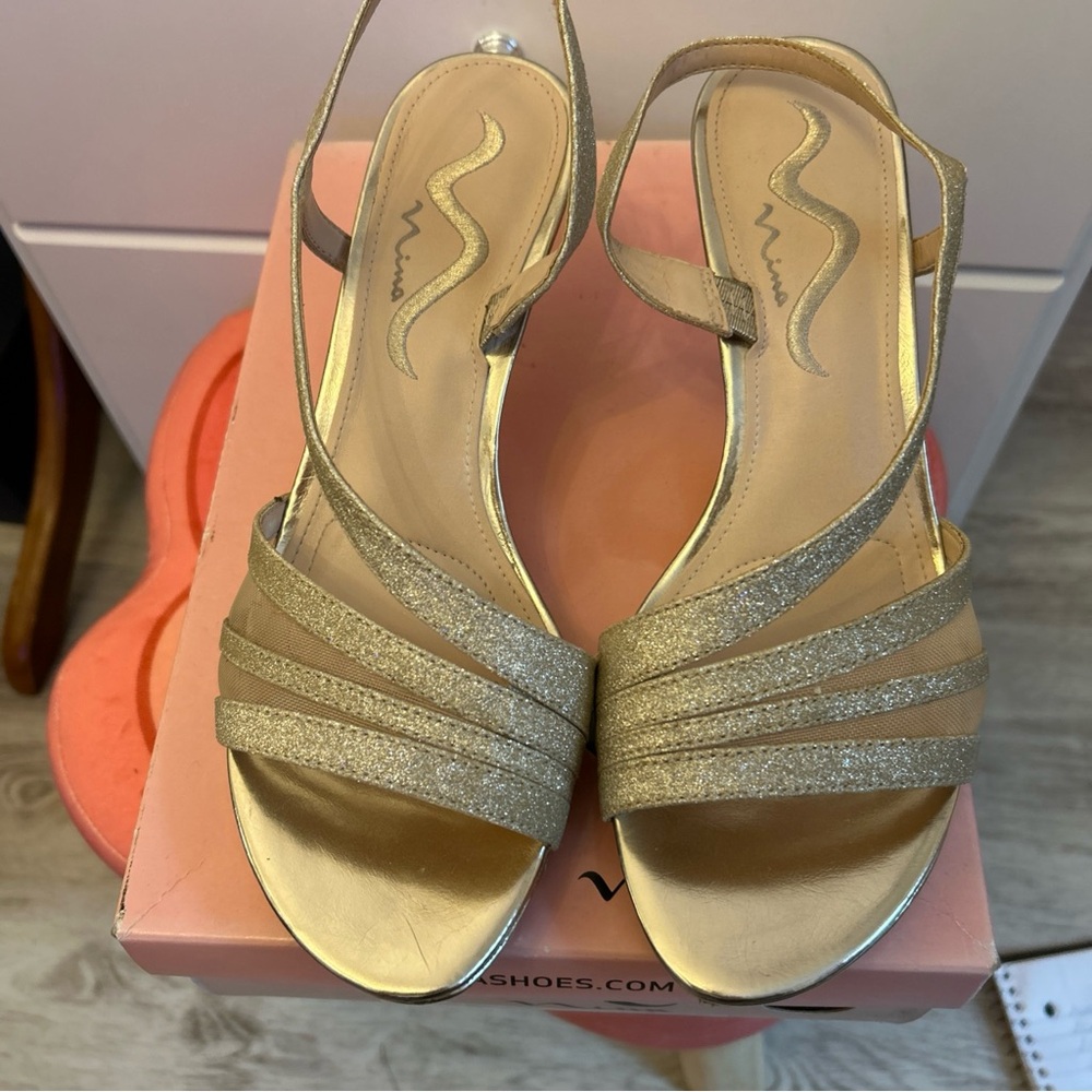 Nina Gold Glitter Strappy Heels